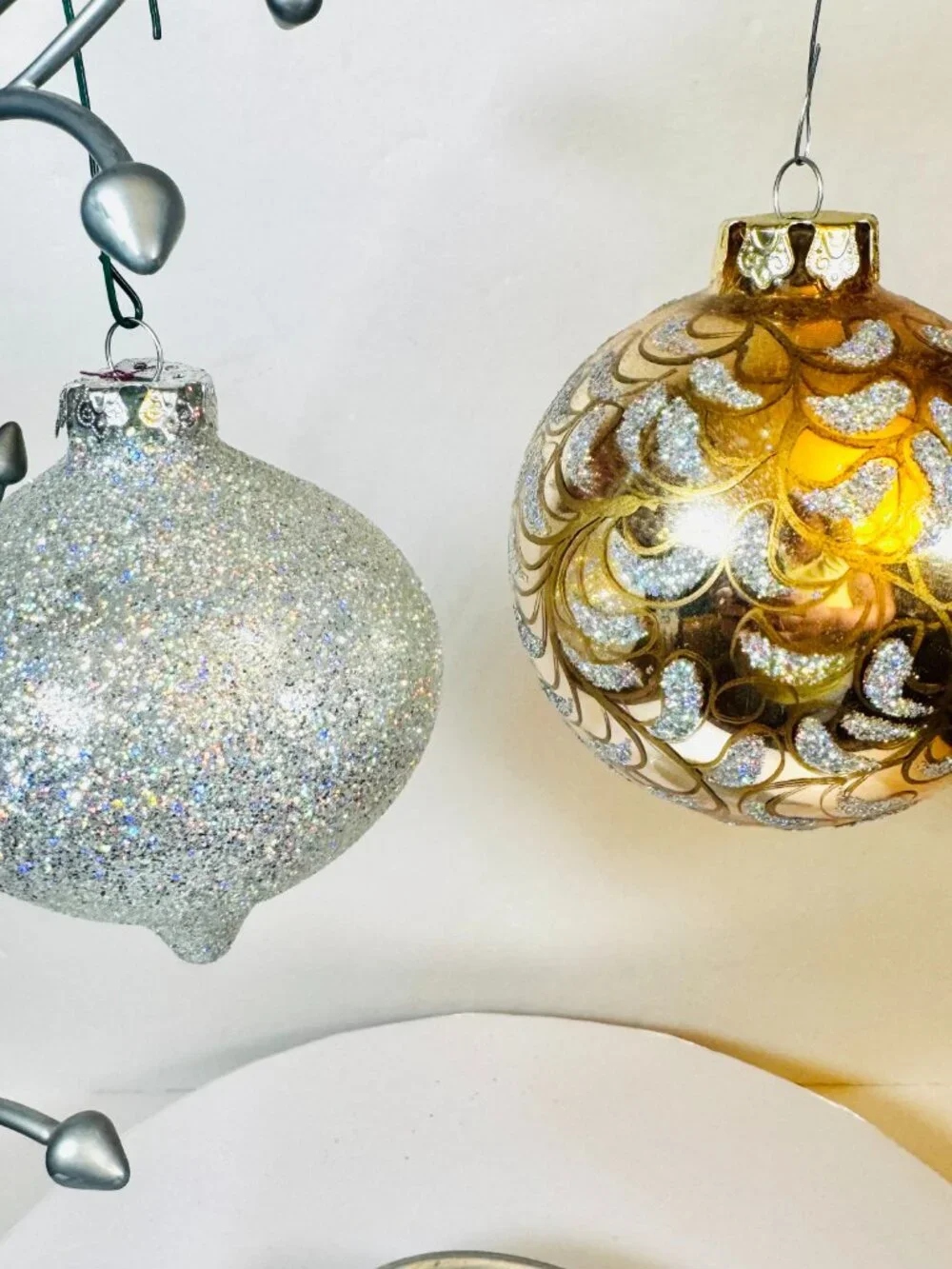 2 Golden and Silver Glass Christmas Balls 4